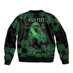 Green Kangaroo Ribbon Aboriginal Personalised Sleeve Zip Bomber Jacket Depression Awareness