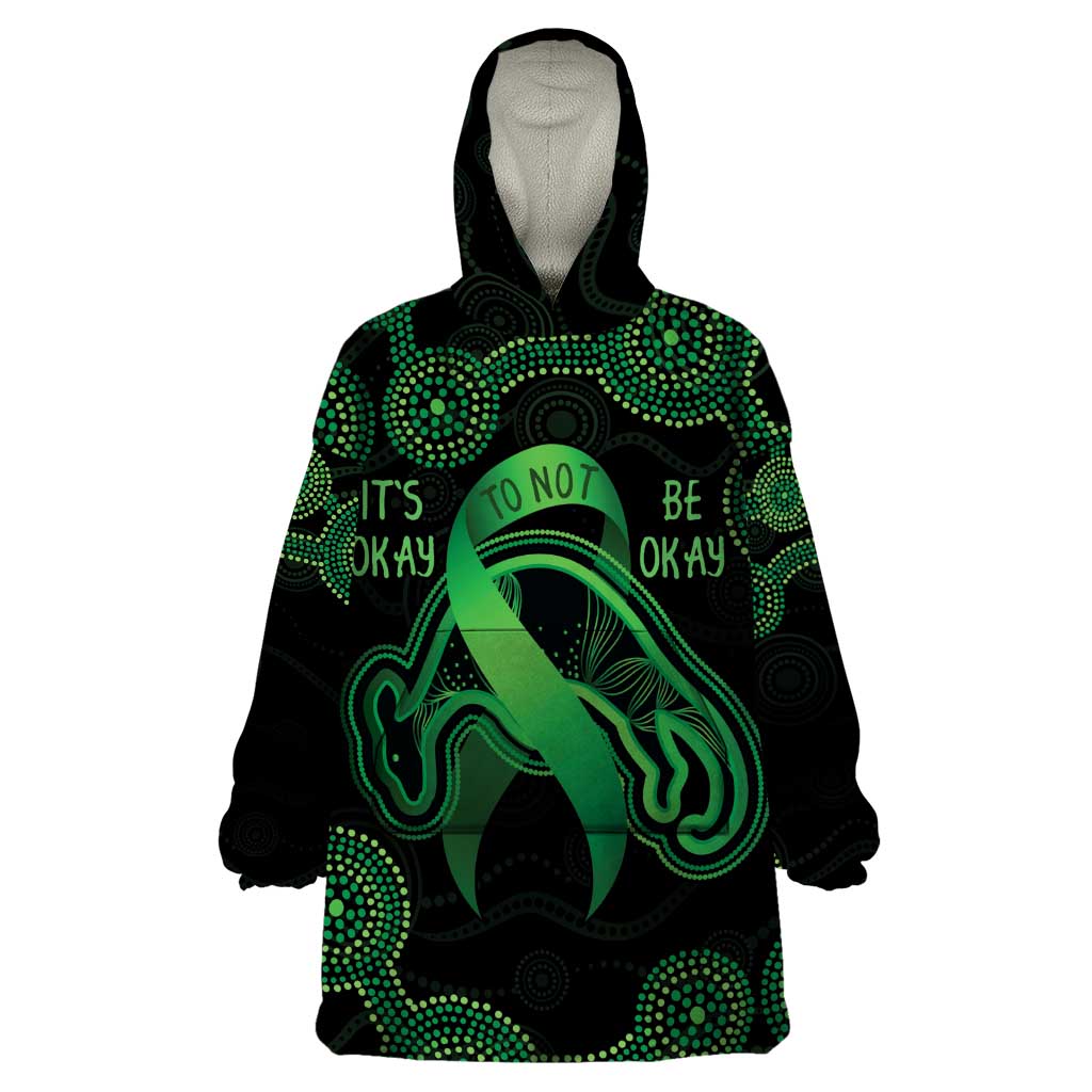 Green Kangaroo Ribbon Aboriginal Personalised Wearable Blanket Hoodie Depression Awareness