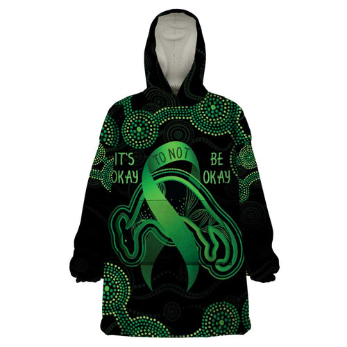 Green Kangaroo Ribbon Aboriginal Personalised Wearable Blanket Hoodie Depression Awareness