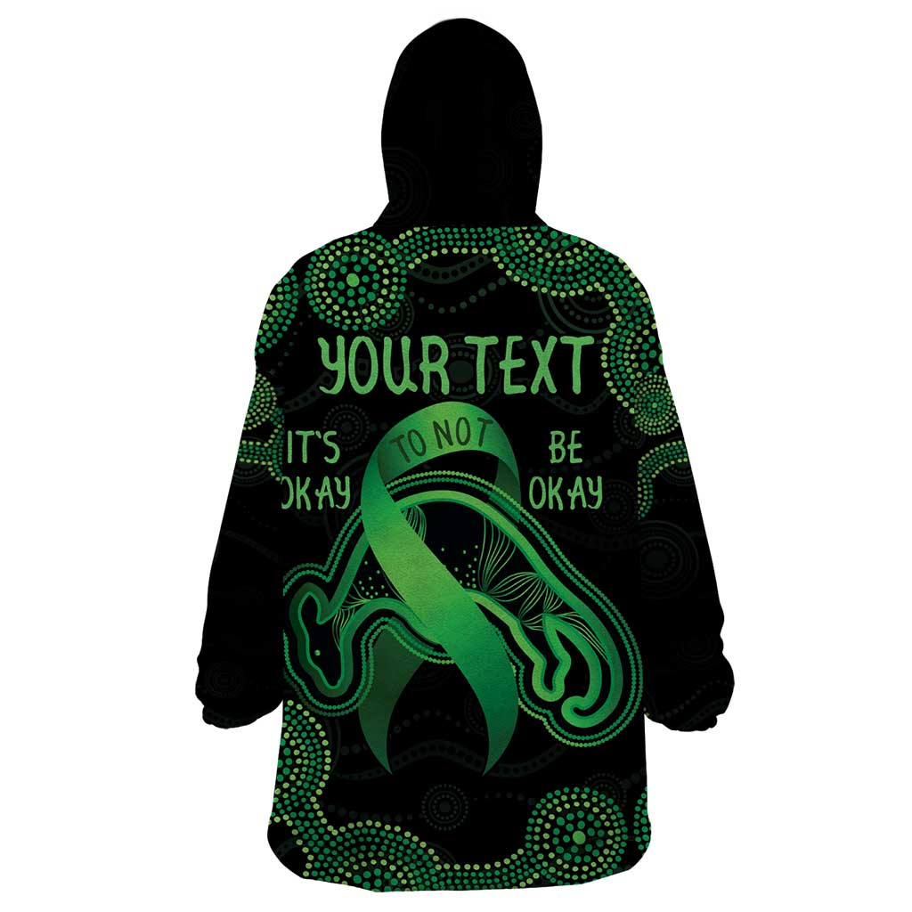 Green Kangaroo Ribbon Aboriginal Personalised Wearable Blanket Hoodie Depression Awareness