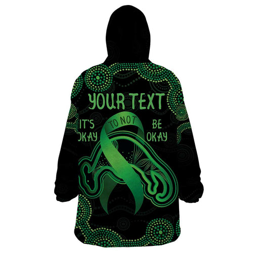 Green Kangaroo Ribbon Aboriginal Personalised Wearable Blanket Hoodie Depression Awareness