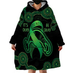 Green Kangaroo Ribbon Aboriginal Personalised Wearable Blanket Hoodie Depression Awareness