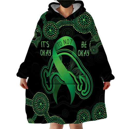 Green Kangaroo Ribbon Aboriginal Personalised Wearable Blanket Hoodie Depression Awareness