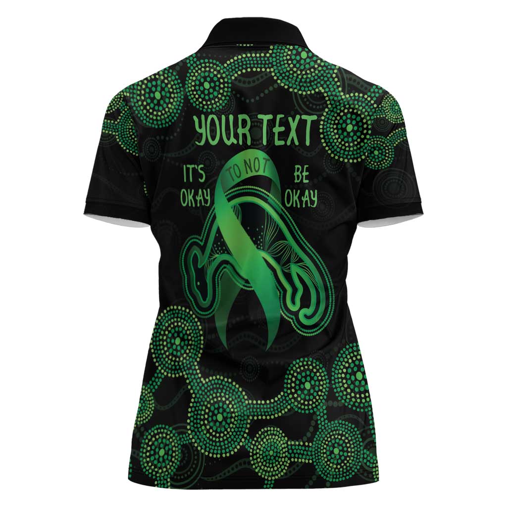 Green Kangaroo Ribbon Aboriginal Personalised Women Polo Shirt Depression Awareness