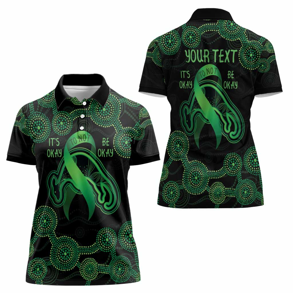 Green Kangaroo Ribbon Aboriginal Personalised Women Polo Shirt Depression Awareness