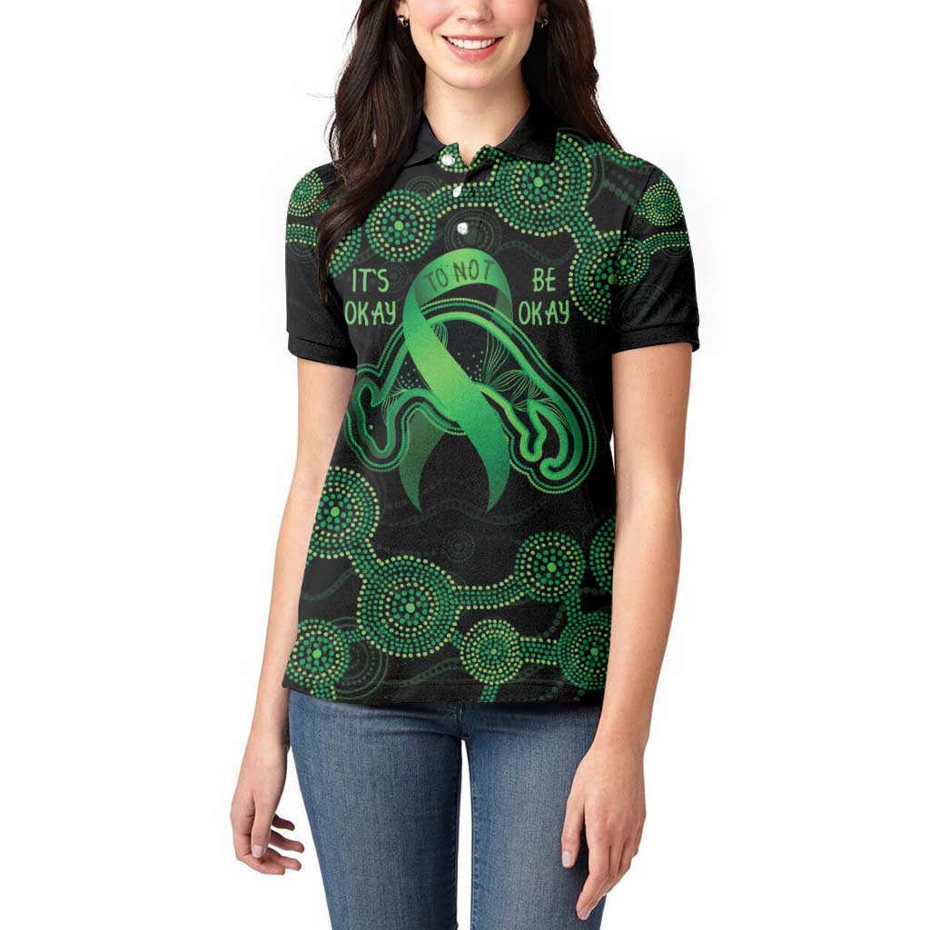 Green Kangaroo Ribbon Aboriginal Personalised Women Polo Shirt Depression Awareness