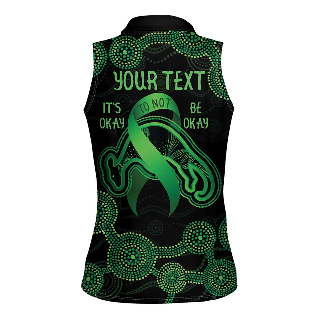 Green Kangaroo Ribbon Aboriginal Personalised Women Sleeveless Polo Shirt Depression Awareness