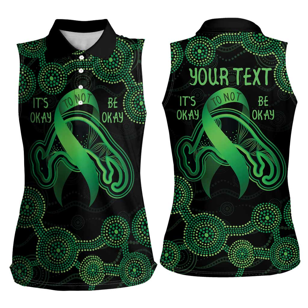 Green Kangaroo Ribbon Aboriginal Personalised Women Sleeveless Polo Shirt Depression Awareness