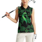 Green Kangaroo Ribbon Aboriginal Personalised Women Sleeveless Polo Shirt Depression Awareness