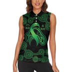 Green Kangaroo Ribbon Aboriginal Personalised Women Sleeveless Polo Shirt Depression Awareness