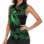 Green Kangaroo Ribbon Aboriginal Personalised Women Sleeveless Polo Shirt Depression Awareness
