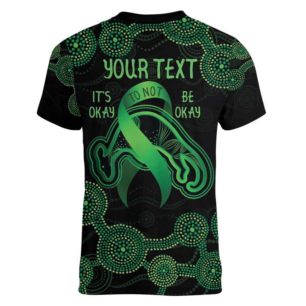 Green Kangaroo Ribbon Aboriginal Personalised Women V-Neck T-Shirt Depression Awareness