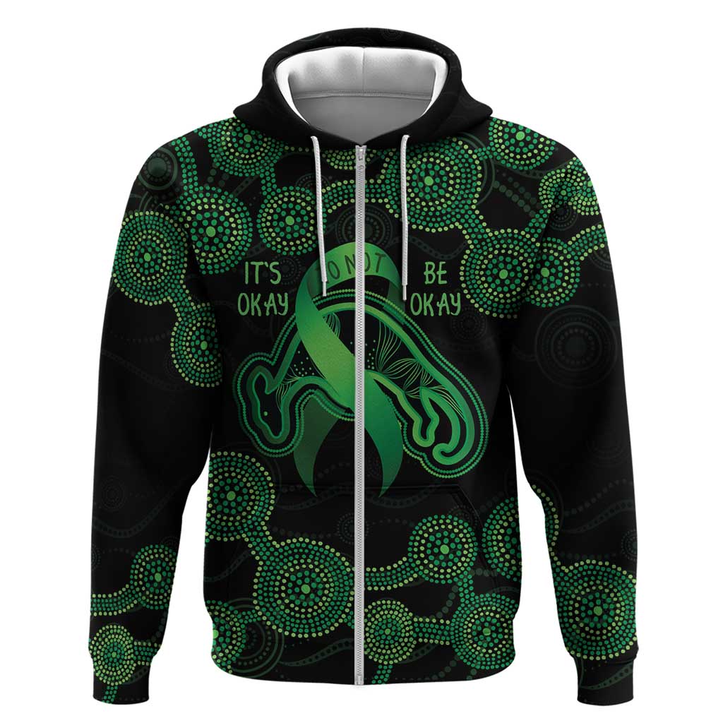 Green Kangaroo Ribbon Aboriginal Personalised Zip Hoodie Depression Awareness