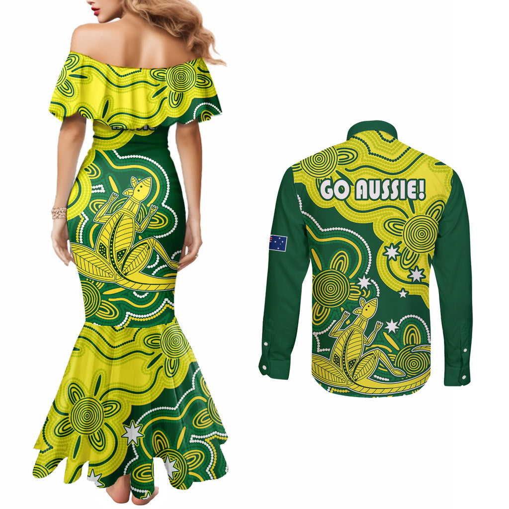 australia-cricket-couples-matching-mermaid-dress-and-long-sleeve-button-shirts-go-aussie-world-cup-2023-aboriginal-style-unique