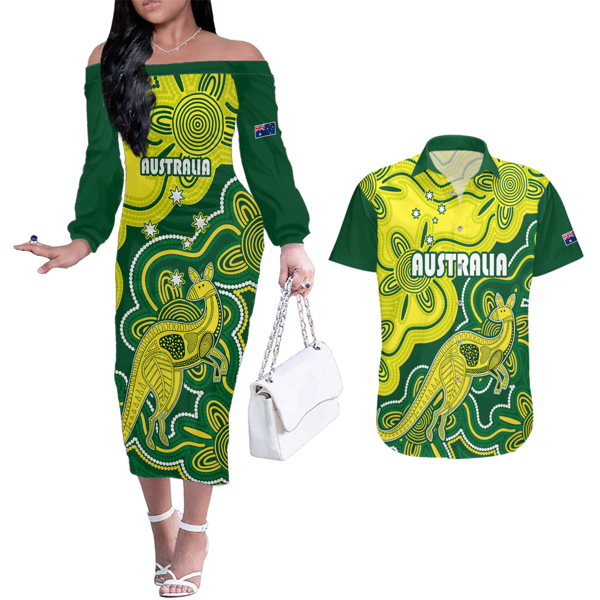 australia-cricket-couples-matching-off-the-shoulder-long-sleeve-dress-and-hawaiian-shirt-go-aussie-world-cup-2023-aboriginal-style-unique
