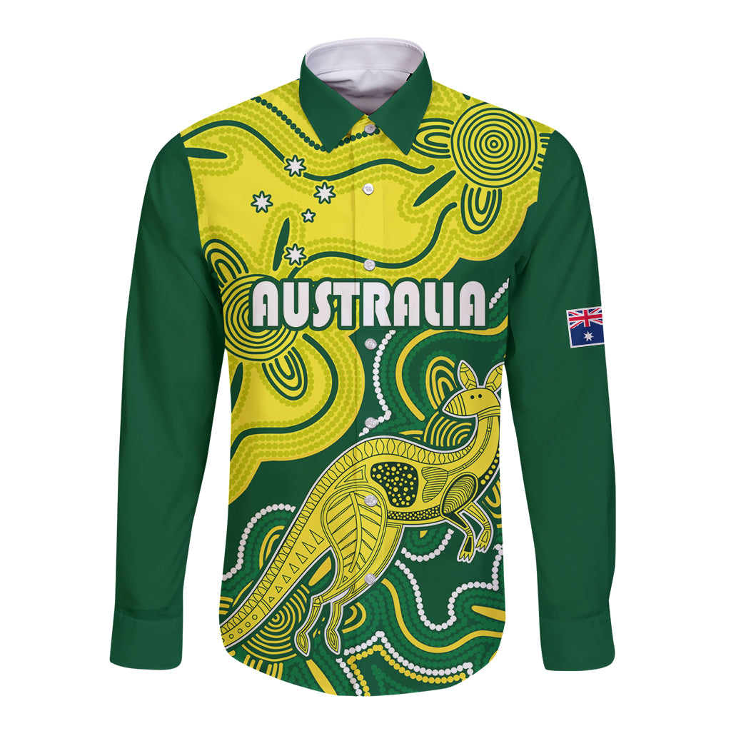 australia-cricket-long-sleeve-button-shirt-go-aussie-world-cup-2023-aboriginal-style-unique