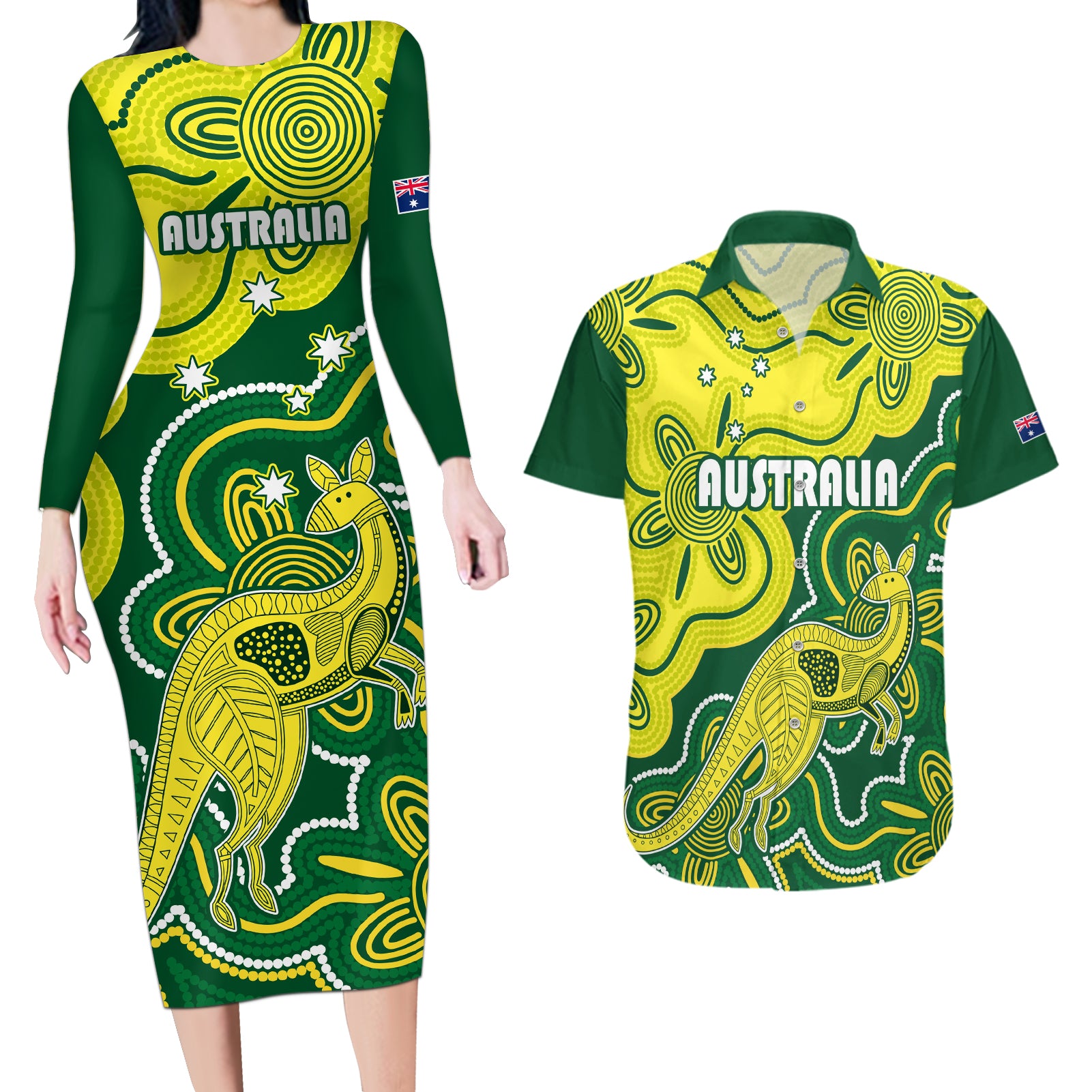 custom-australia-cricket-couples-matching-long-sleeve-bodycon-dress-and-hawaiian-shirt-go-aussie-world-cup-2023-aboriginal-style-unique