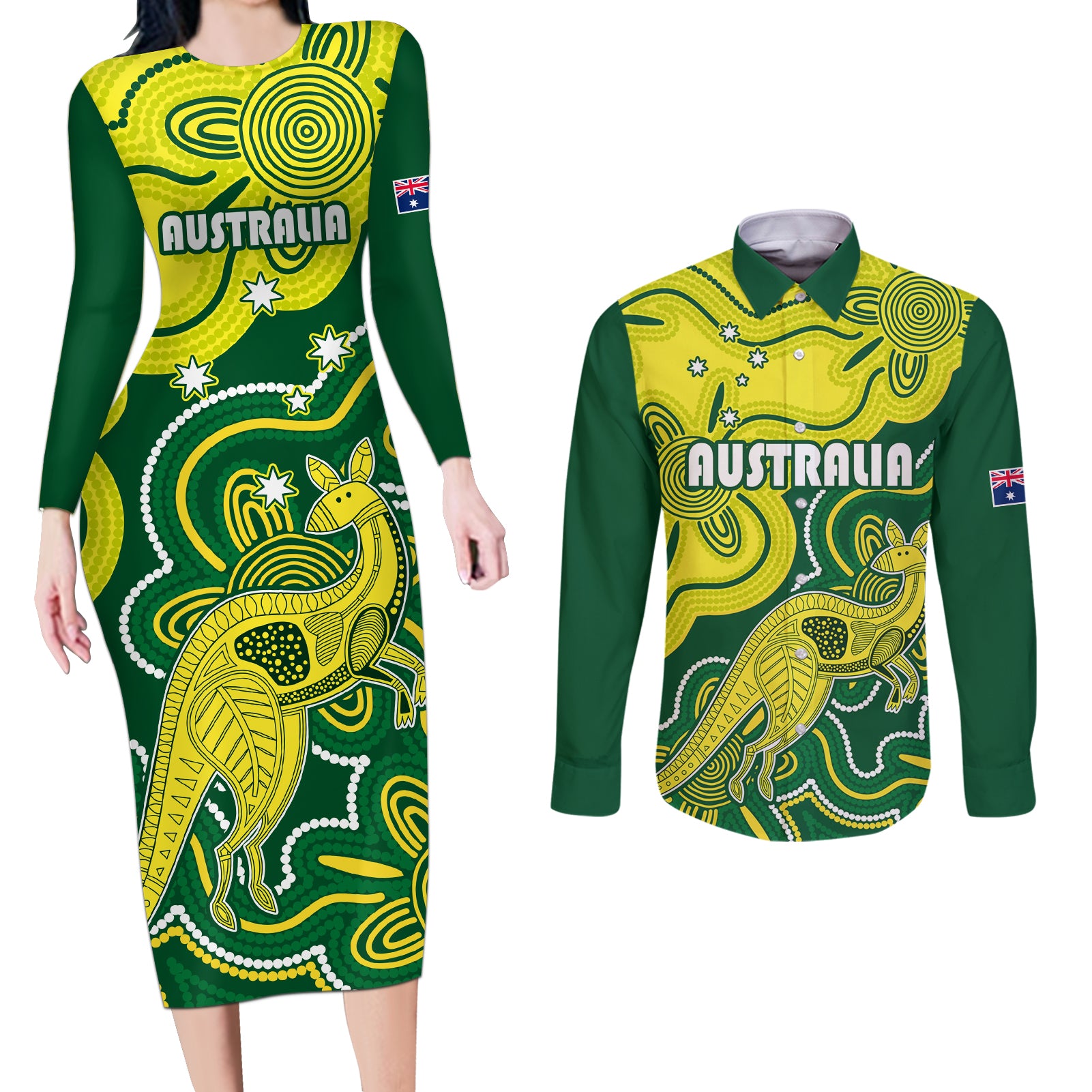 custom-australia-cricket-couples-matching-long-sleeve-bodycon-dress-and-long-sleeve-button-shirts-go-aussie-world-cup-2023-aboriginal-style-unique