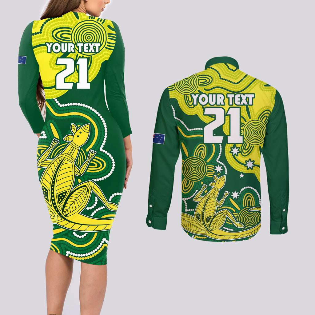 custom-australia-cricket-couples-matching-long-sleeve-bodycon-dress-and-long-sleeve-button-shirts-go-aussie-world-cup-2023-aboriginal-style-unique