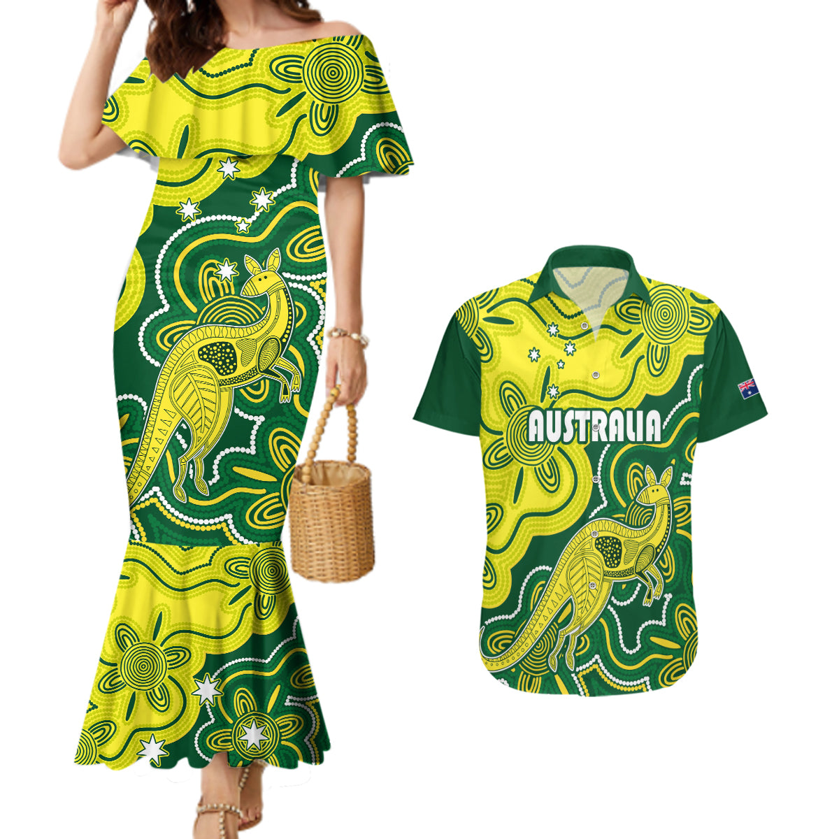 custom-australia-cricket-couples-matching-mermaid-dress-and-hawaiian-shirt-go-aussie-world-cup-2023-aboriginal-style-unique