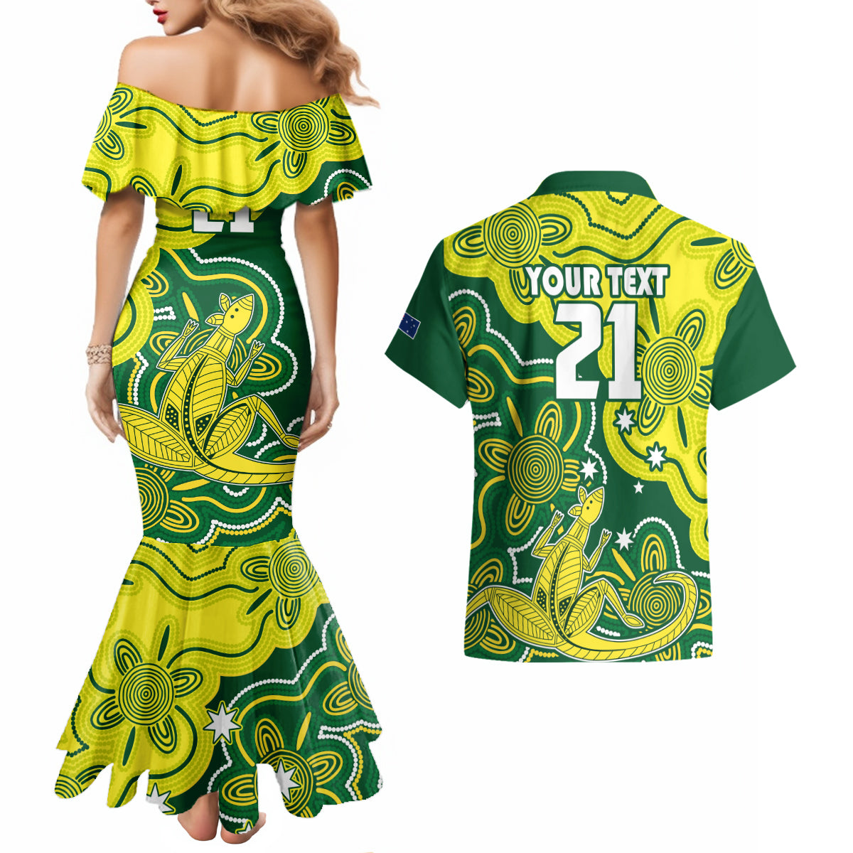 custom-australia-cricket-couples-matching-mermaid-dress-and-hawaiian-shirt-go-aussie-world-cup-2023-aboriginal-style-unique