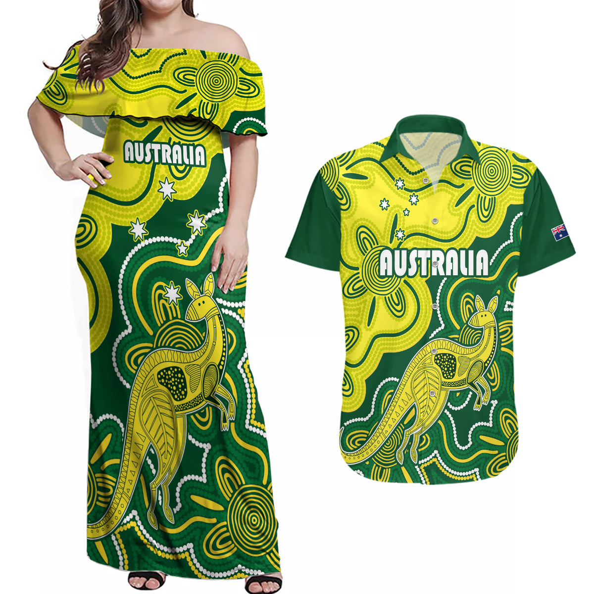 custom-australia-cricket-couples-matching-off-shoulder-maxi-dress-and-hawaiian-shirt-go-aussie-world-cup-2023-aboriginal-style-unique