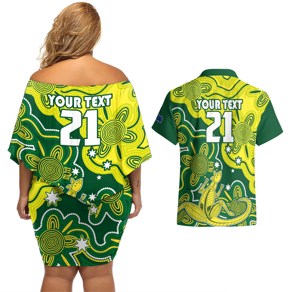 custom-australia-cricket-couples-matching-off-shoulder-short-dress-and-hawaiian-shirt-go-aussie-world-cup-2023-aboriginal-style-unique