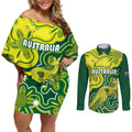 custom-australia-cricket-couples-matching-off-shoulder-short-dress-and-long-sleeve-button-shirts-go-aussie-world-cup-2023-aboriginal-style-unique