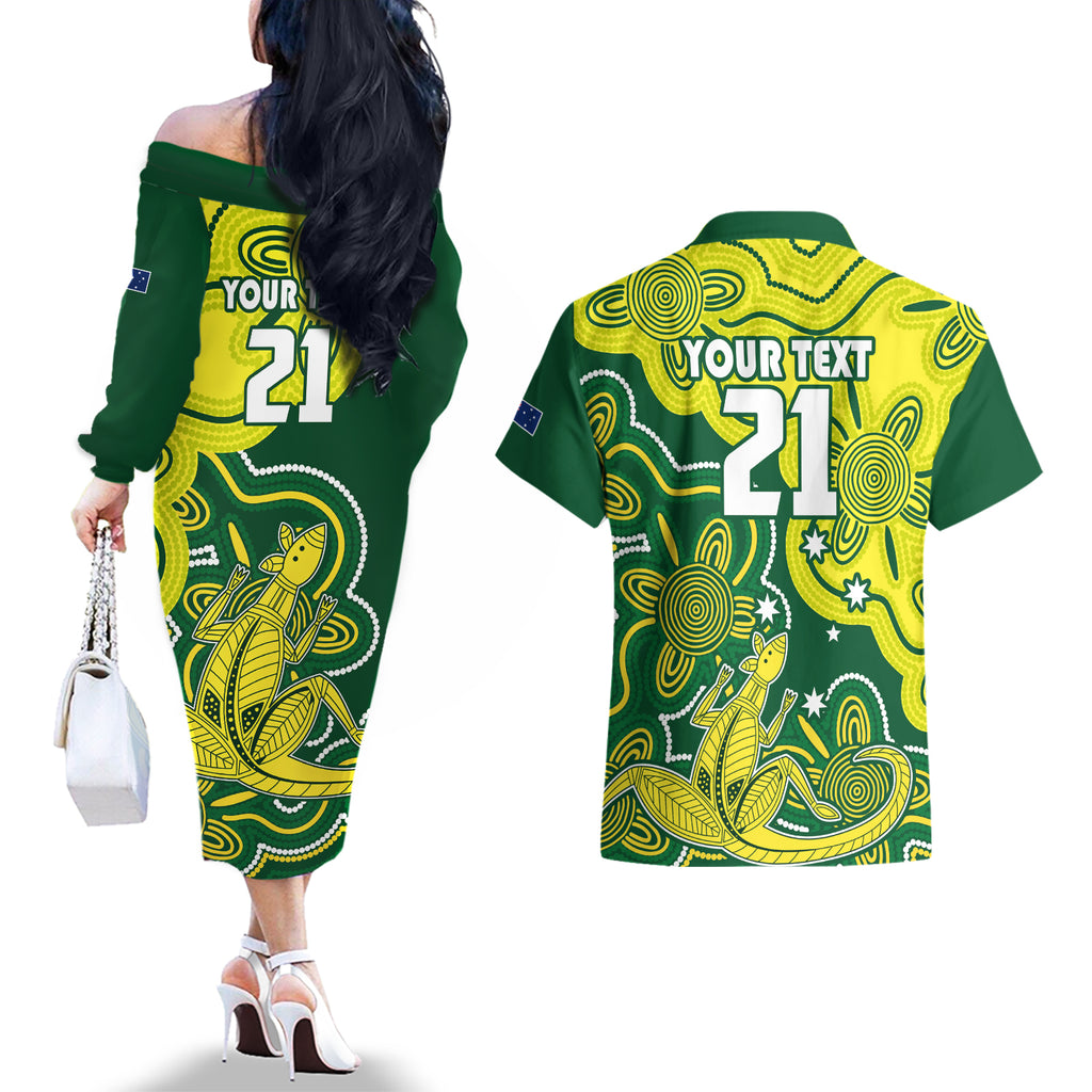custom-australia-cricket-couples-matching-off-the-shoulder-long-sleeve-dress-and-hawaiian-shirt-go-aussie-world-cup-2023-aboriginal-style-unique