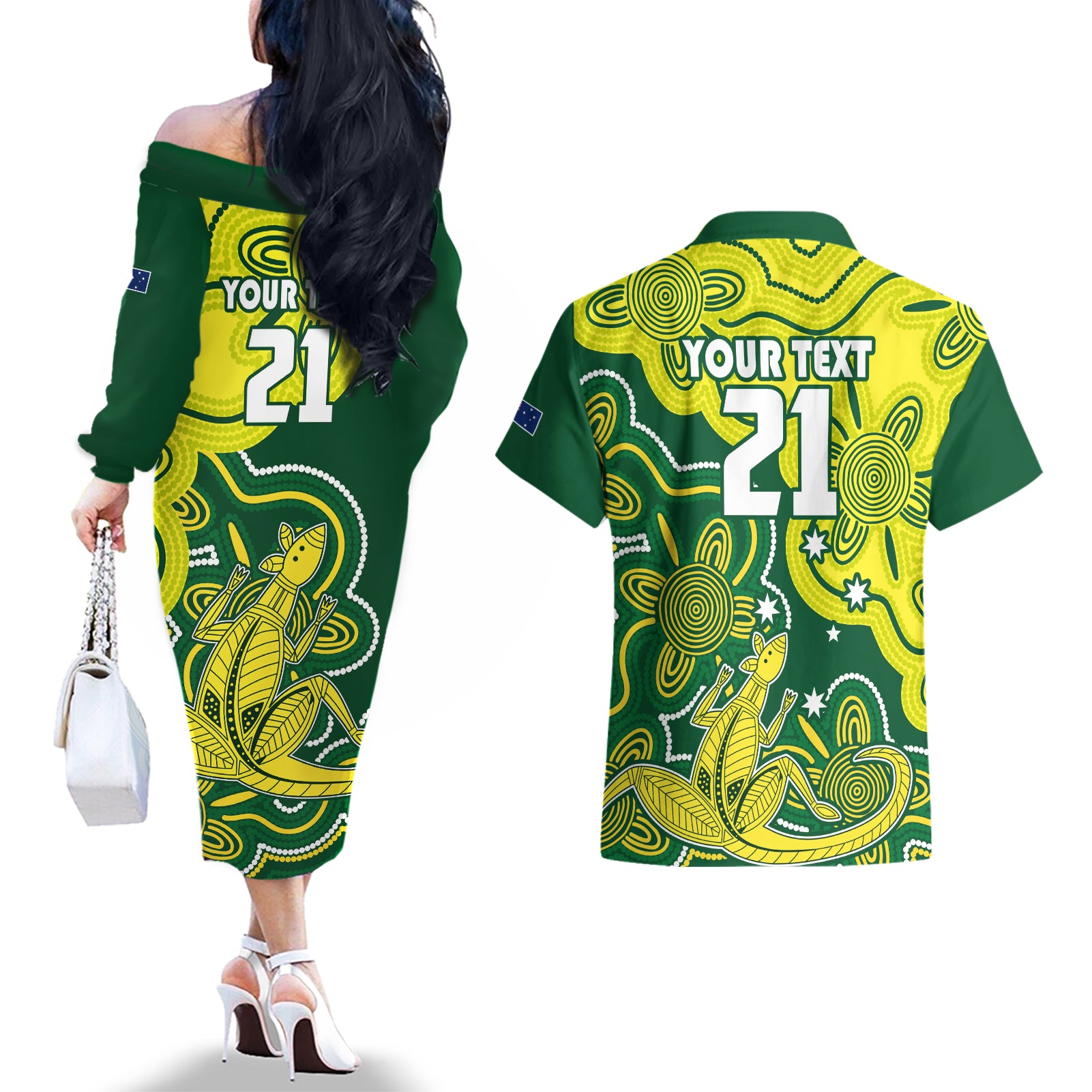 custom-australia-cricket-couples-matching-off-the-shoulder-long-sleeve-dress-and-hawaiian-shirt-go-aussie-world-cup-2023-aboriginal-style-unique