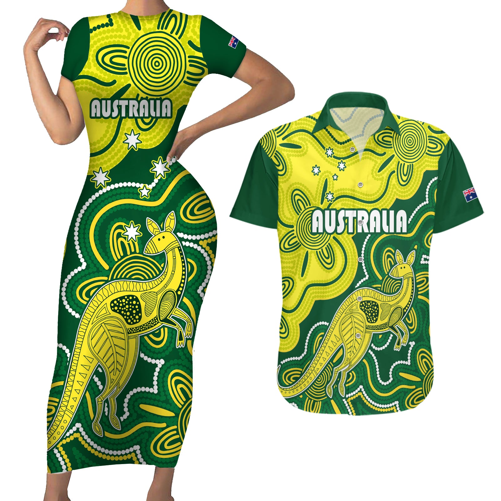 custom-australia-cricket-couples-matching-short-sleeve-bodycon-dress-and-hawaiian-shirt-go-aussie-world-cup-2023-aboriginal-style-unique