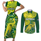 custom-australia-cricket-couples-matching-short-sleeve-bodycon-dress-and-long-sleeve-button-shirts-go-aussie-world-cup-2023-aboriginal-style-unique
