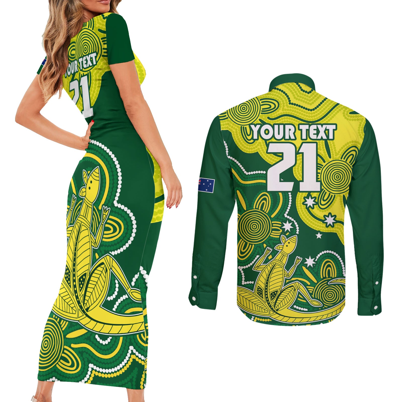 custom-australia-cricket-couples-matching-short-sleeve-bodycon-dress-and-long-sleeve-button-shirts-go-aussie-world-cup-2023-aboriginal-style-unique