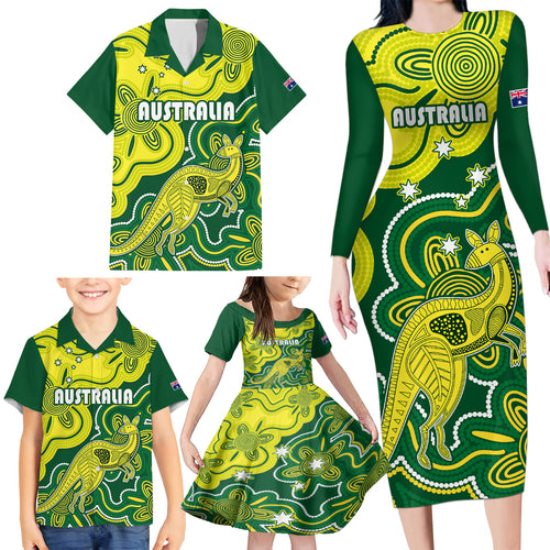 custom-australia-cricket-family-matching-long-sleeve-bodycon-dress-and-hawaiian-shirt-go-aussie-world-cup-2023-aboriginal-style-unique
