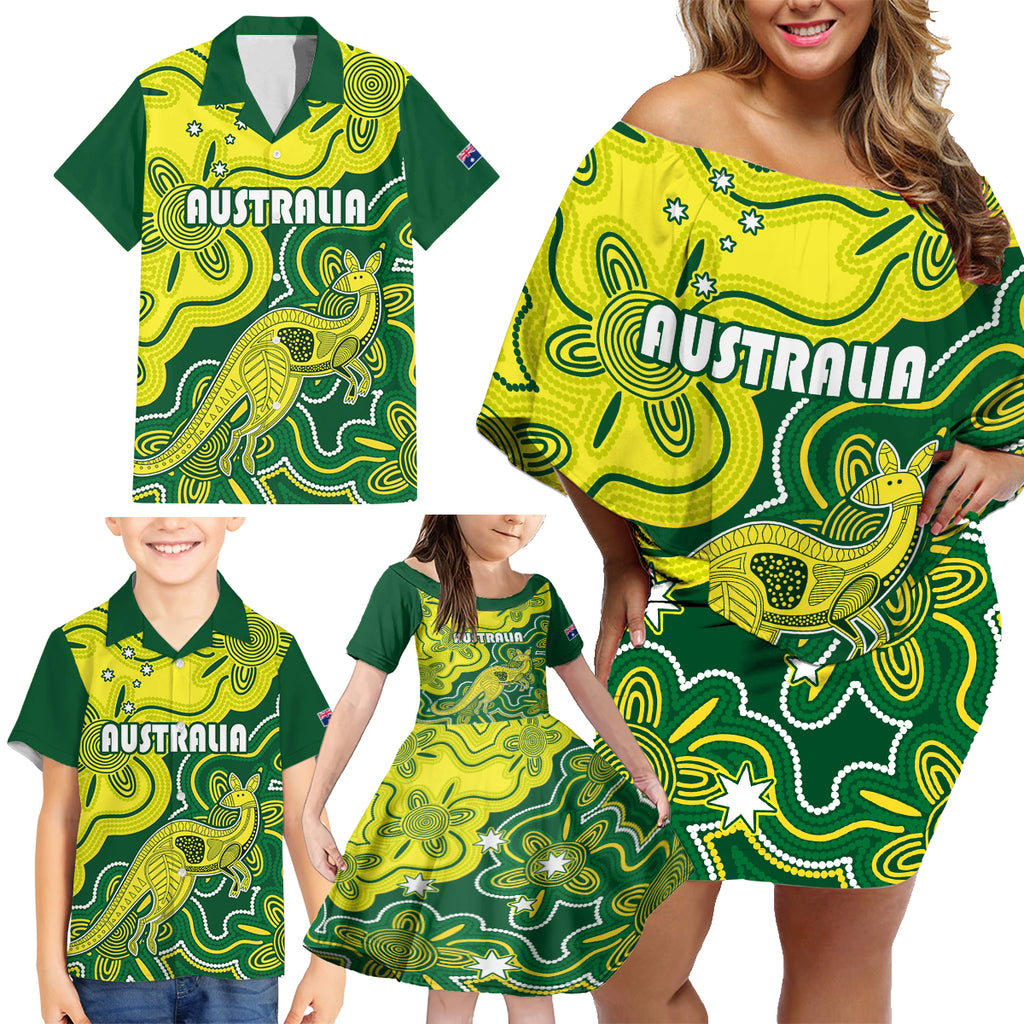 custom-australia-cricket-family-matching-off-shoulder-short-dress-and-hawaiian-shirt-go-aussie-world-cup-2023-aboriginal-style-unique