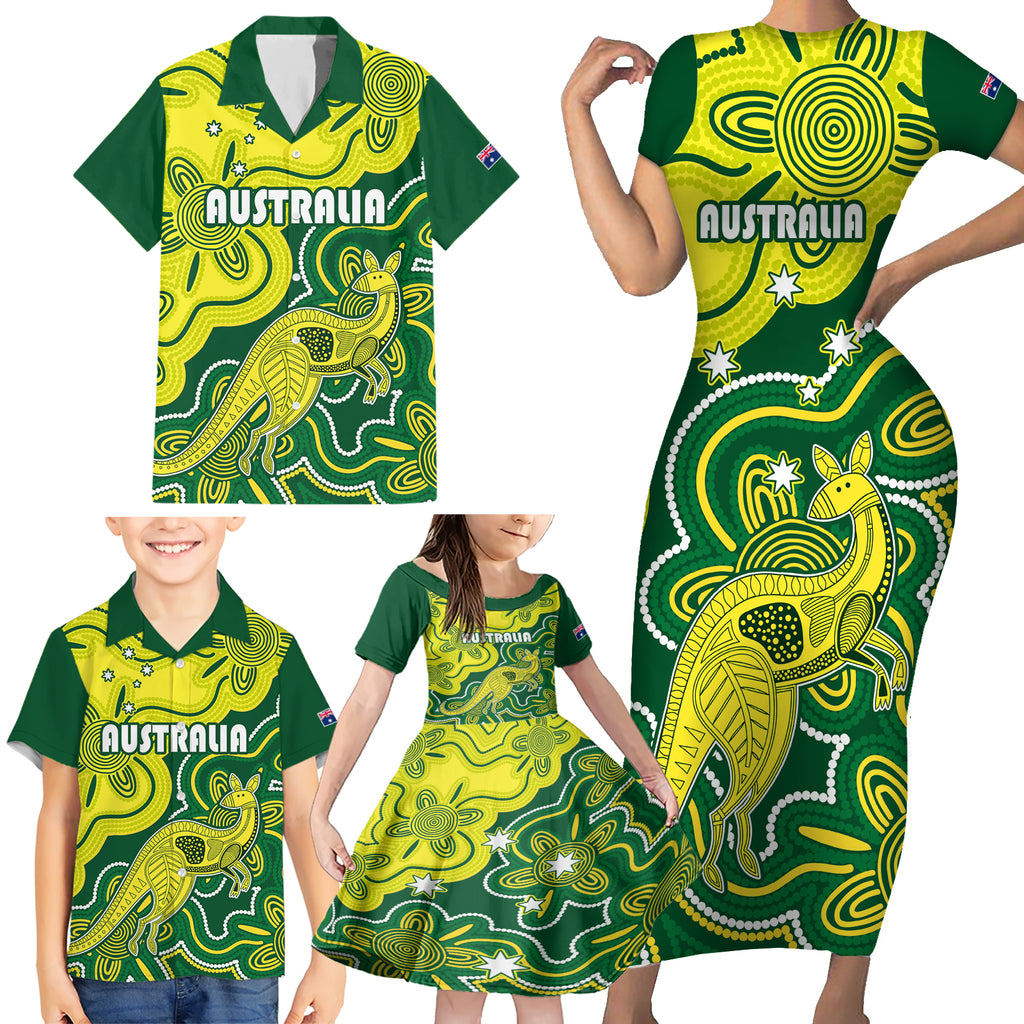 custom-australia-cricket-family-matching-short-sleeve-bodycon-dress-and-hawaiian-shirt-go-aussie-world-cup-2023-aboriginal-style-unique