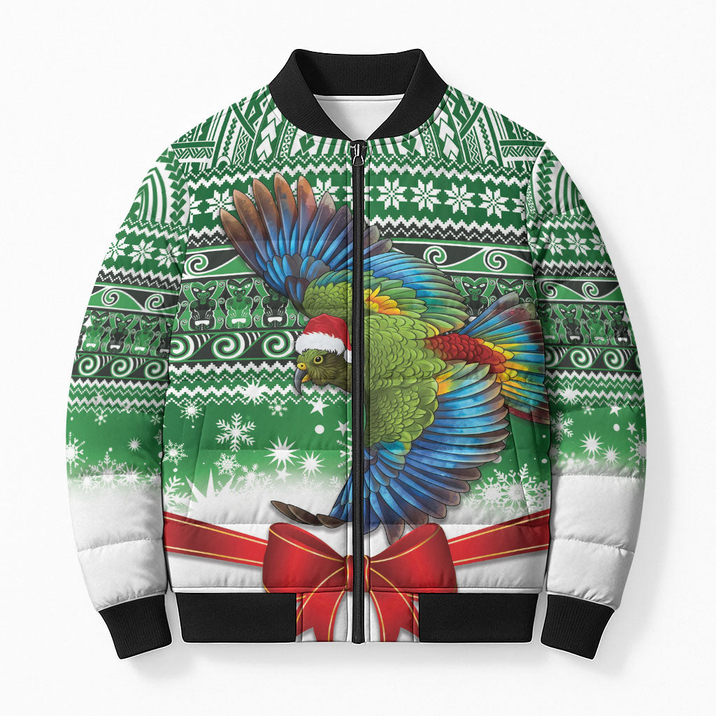 New Zealand Kea Bird Christmas Bomber Puffer Jacket Maori Inspired Knitted Patterns