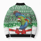 New Zealand Kea Bird Christmas Bomber Puffer Jacket Maori Inspired Knitted Patterns