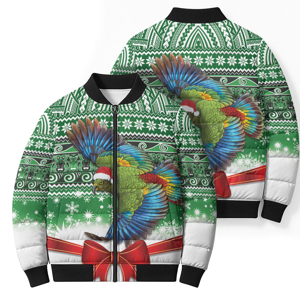 New Zealand Kea Bird Christmas Bomber Puffer Jacket Maori Inspired Knitted Patterns