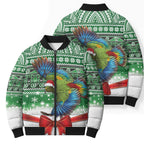 New Zealand Kea Bird Christmas Bomber Puffer Jacket Maori Inspired Knitted Patterns