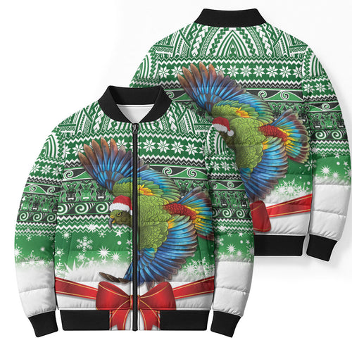 New Zealand Kea Bird Christmas Bomber Puffer Jacket Maori Inspired Knitted Patterns