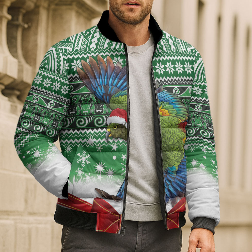 New Zealand Kea Bird Christmas Bomber Puffer Jacket Maori Inspired Knitted Patterns