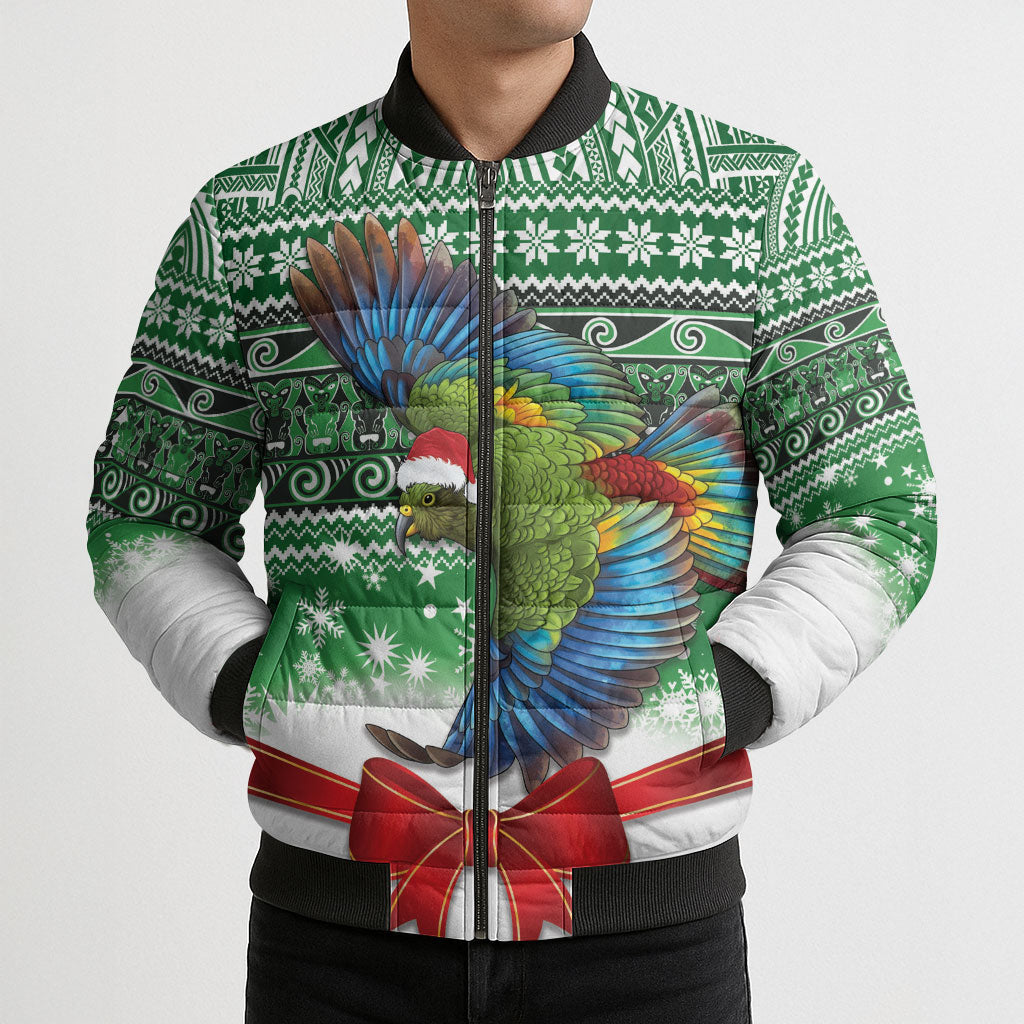 New Zealand Kea Bird Christmas Bomber Puffer Jacket Maori Inspired Knitted Patterns