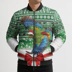 New Zealand Kea Bird Christmas Bomber Puffer Jacket Maori Inspired Knitted Patterns