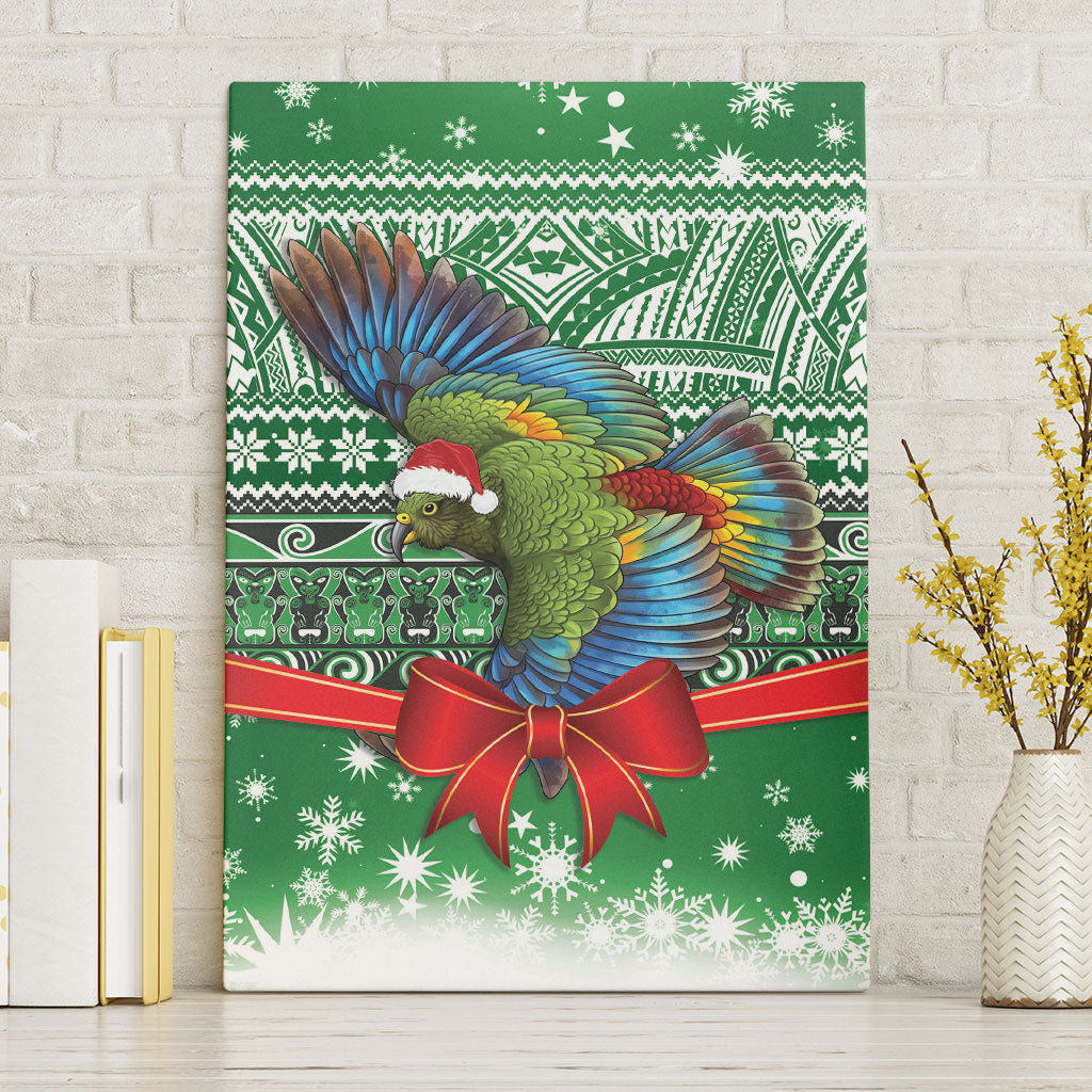 New Zealand Kea Bird Christmas Canvas Wall Art Maori Inspired Knitted Patterns