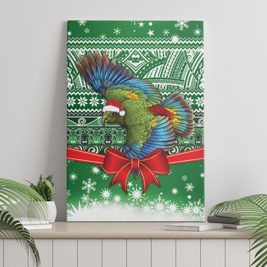 New Zealand Kea Bird Christmas Canvas Wall Art Maori Inspired Knitted Patterns
