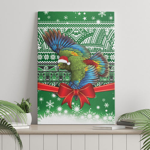 New Zealand Kea Bird Christmas Canvas Wall Art Maori Inspired Knitted Patterns