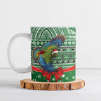 New Zealand Kea Bird Christmas Ceramic Mug Maori Inspired Knitted Patterns