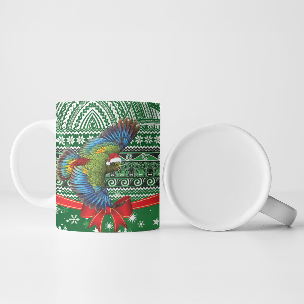 New Zealand Kea Bird Christmas Ceramic Mug Maori Inspired Knitted Patterns