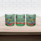 New Zealand Kea Bird Christmas Ceramic Mug Maori Inspired Knitted Patterns